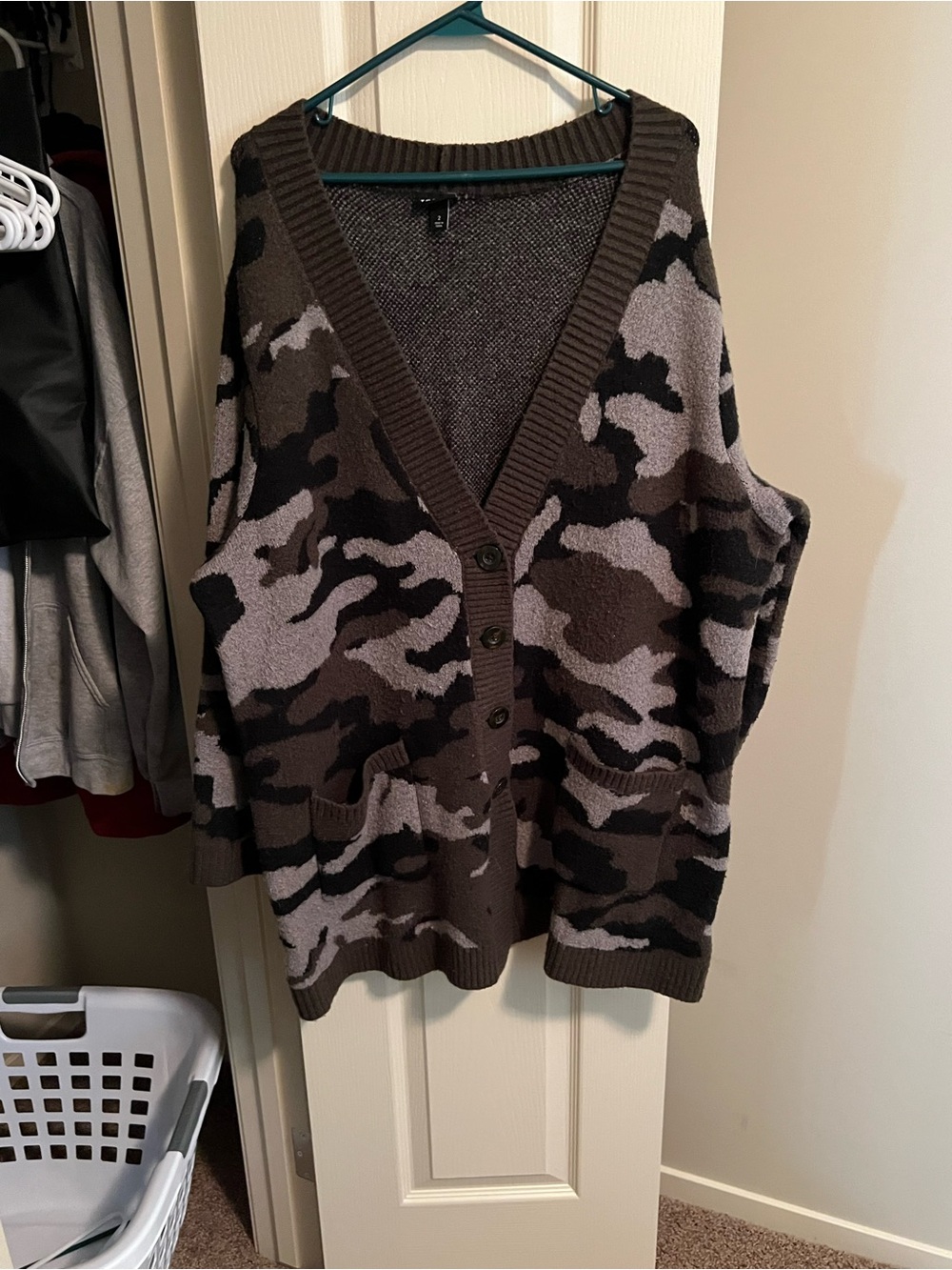 torrid olive green & Gray Camouflage V‑Neck Button Cardigan